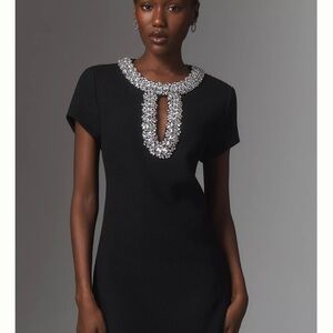 Anthropologie Black Mini Dress with Crystal Embellished Keyhole